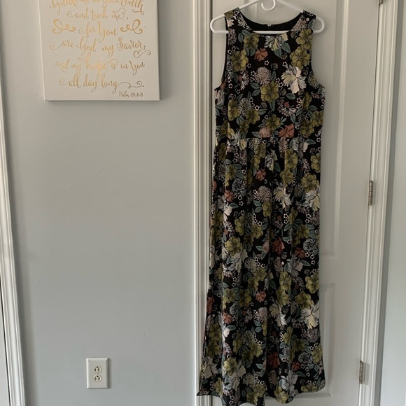 LOFT Floral Boho Maxi Column DRESS size 14 summer vacation travel brown cottage - Picture 2 of 12